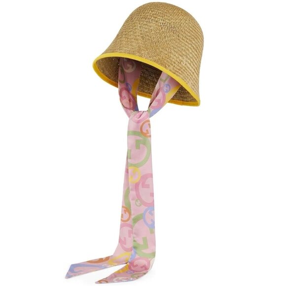NWT Gucci Straw And Silk Bucket Hat Size L Straw - Picture 1 of 10
